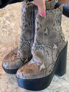 Jeffrey Campbell Snakeskin Leather Platform Wedge Ankle Boots